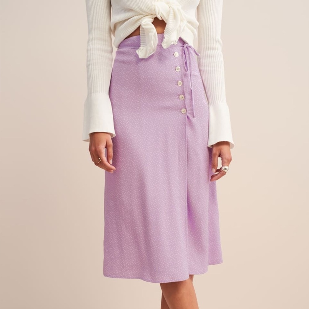 Rouje Paris Gloria Lavender Polka Dot Midi Skirt